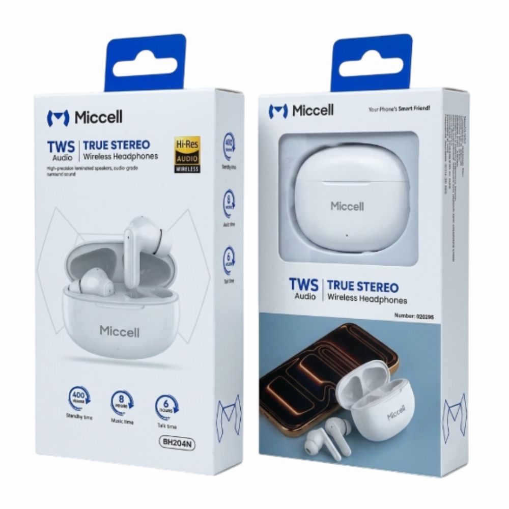 Imagen 2 del producto Audífonos true wireless in ear Miccell VQ-BH204, Bluetooth 5.4, ANC y ENC, IP67, hasta 8 horas, blanco