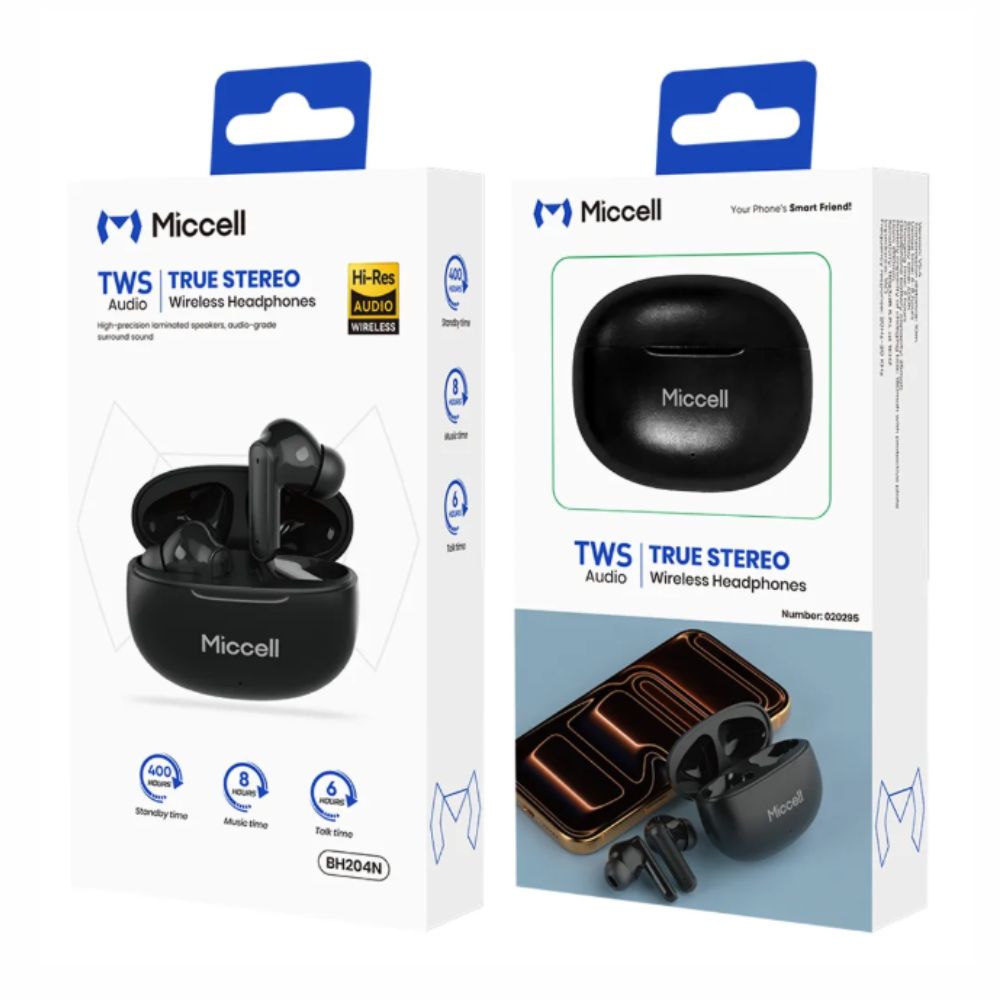 Imagen 2 del producto Audífonos true wireless in ear Miccell VQ-BH204, Bluetooth 5.4, ANC y ENC, IP67, hasta 8 horas, negro