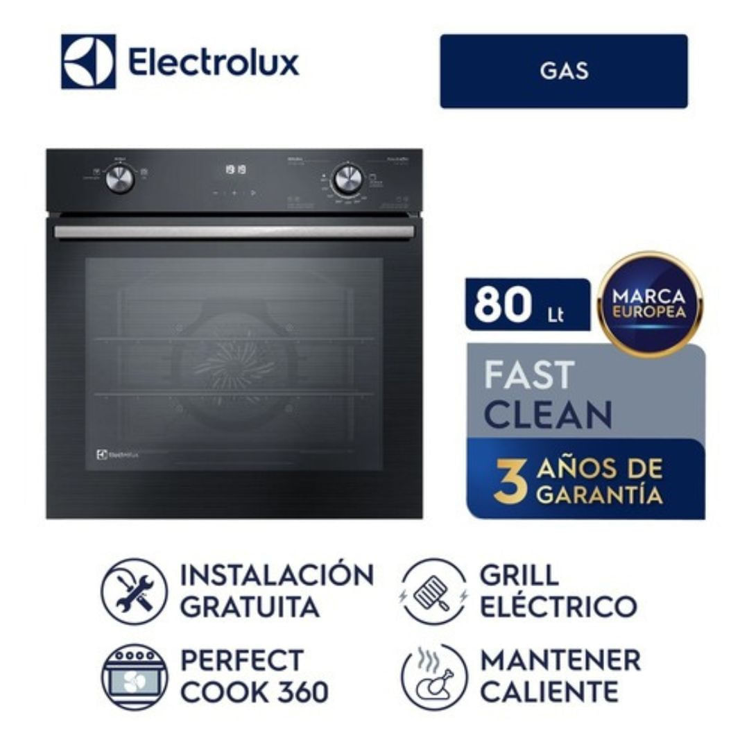 Imagen 2 del producto Horno empotrable a gas Electrolux OE8GH, capacidad 80 litros, negro