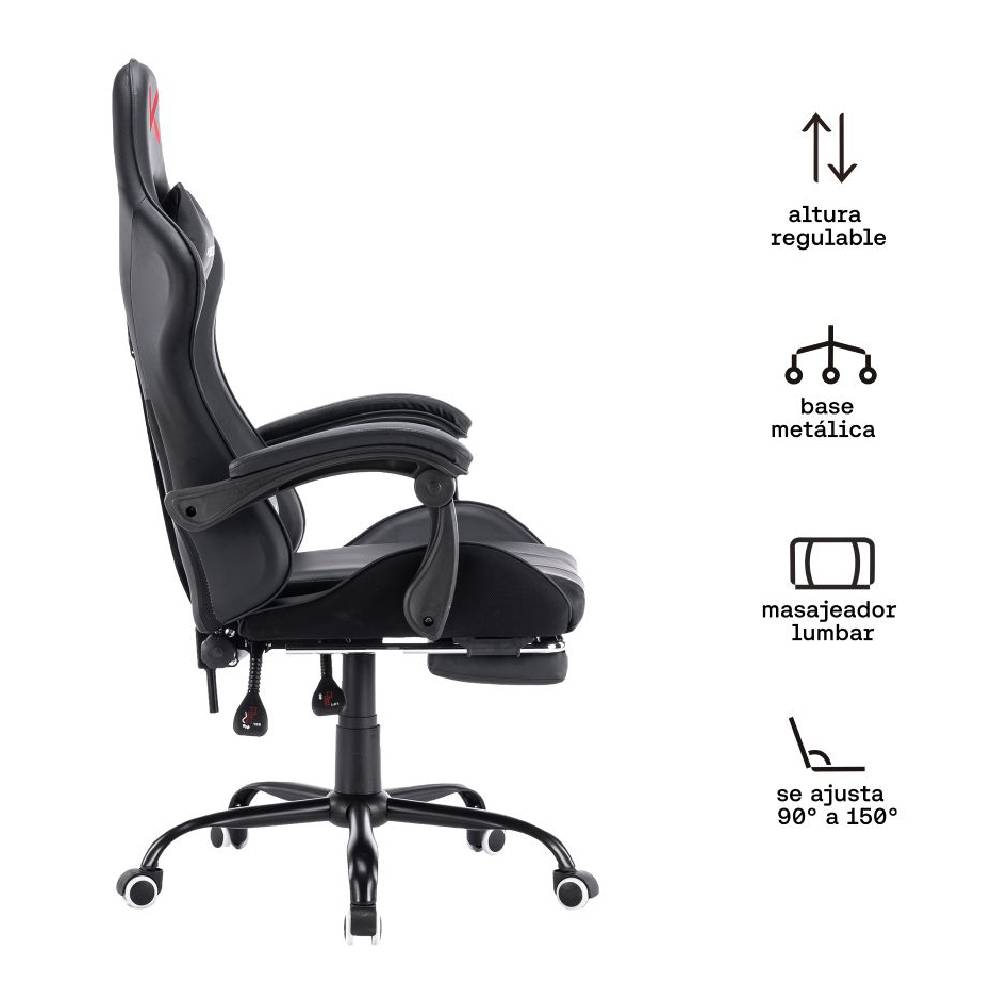 Imagen 2 del producto Silla gamer Kuzler RIK-101N, 150 kg, reposapiés, almohadillas, estructura metálica, reclinable, negra