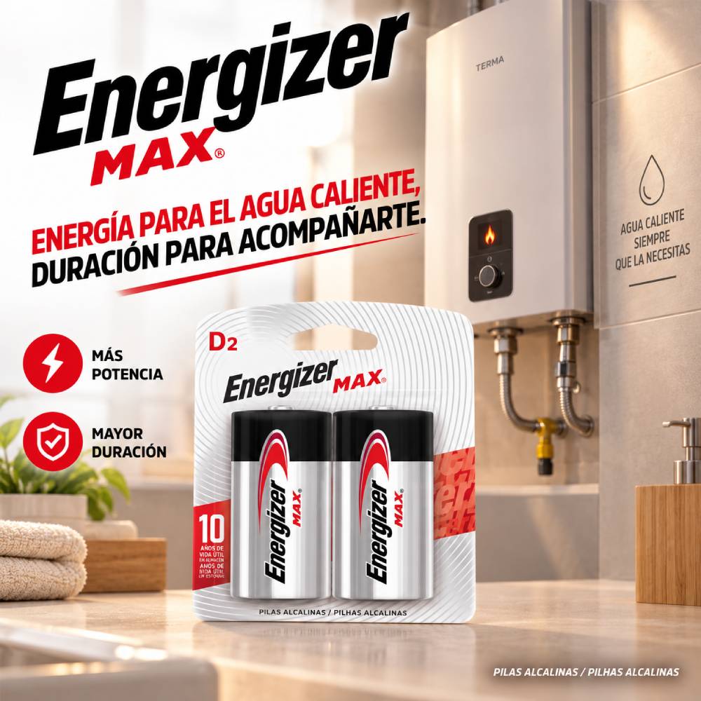 Imagen 2 del producto Pilas alcalinas Energizer Max D de 1.5 V, pack de 2