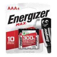 Pilas alcalinas Energizer Max AAA de 1.5 V, pack de 4