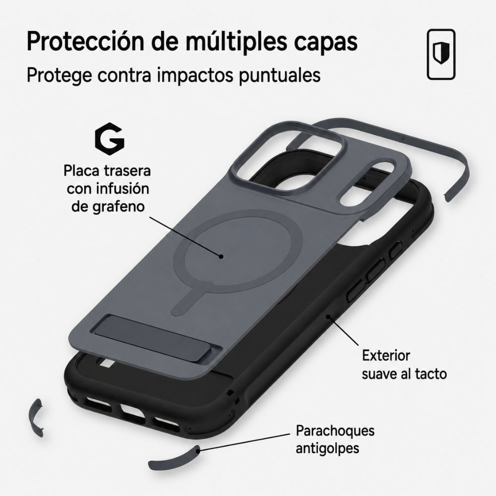 Imagen 2 del producto Case Zagg para iPhone 17 Sedona Snap, con MagSafe para carga inalámbrica, con soporte integrado, gris