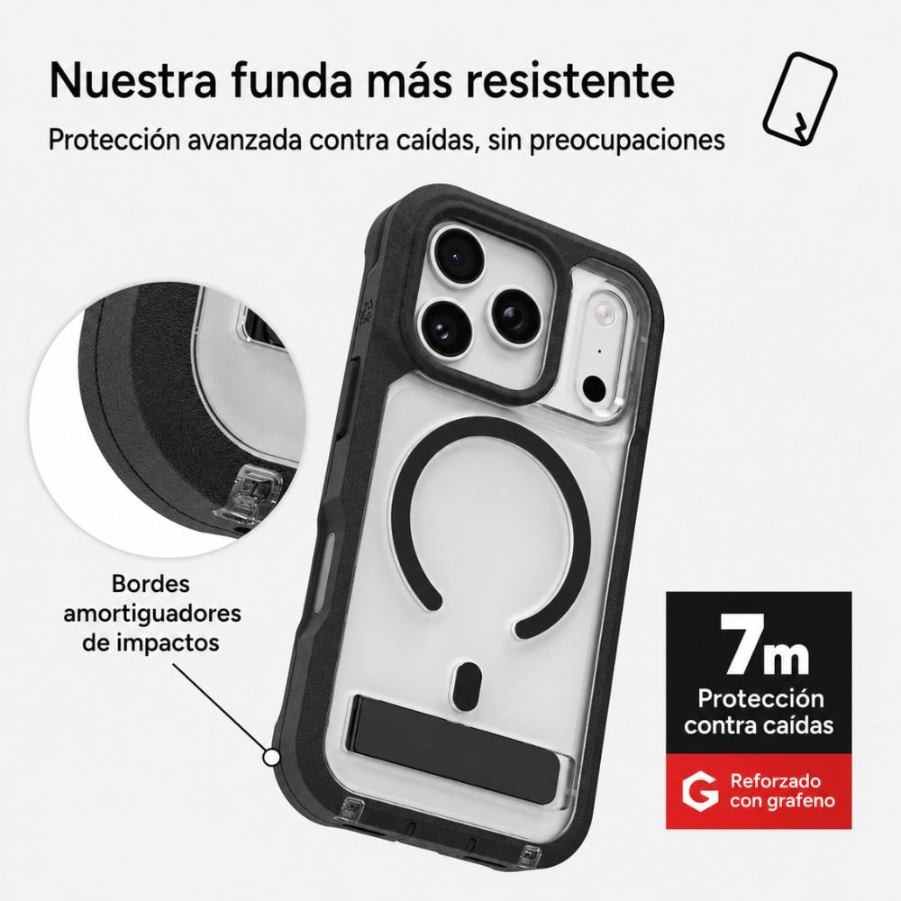 Imagen 2 del producto Case Zagg para iPhone 17 Pro Max Rainier Snap, con MagSafe para carga inalámbrica, con soporte integrado, protección hasta 6.7 m, negro
