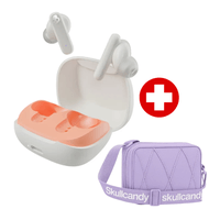 Audífonos Bluetooth true wireless Skullcandy Smokin Buds, IPX4, hasta 20 horas con estuche, blanco + sidbag morral lila