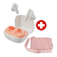 Audífonos Bluetooth true wireless Skullcandy Smokin Buds, IPX4, hasta 20 horas con estuche, blanco + sidbag morral rosa
