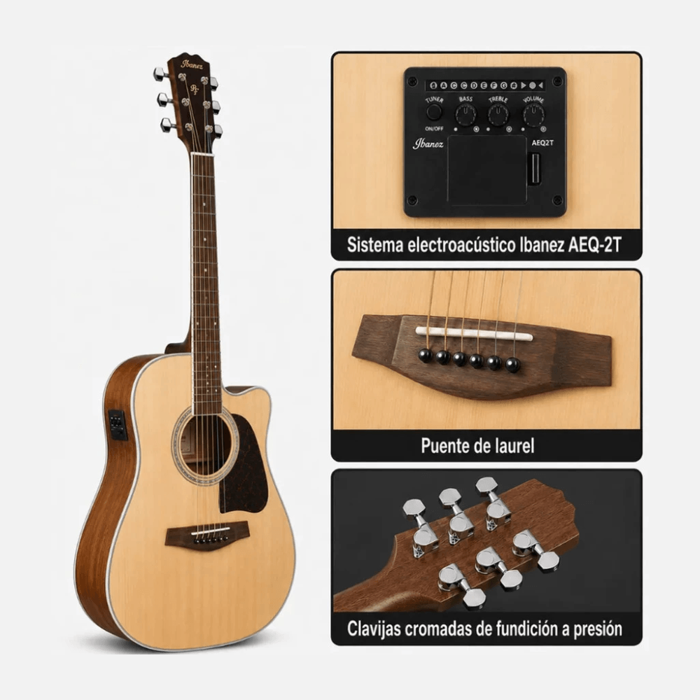 Imagen 2 del producto Guitarra electroacústica Ibanez PF16WCE, Dreadnought con cutaway, high gloss, pastilla Undersaddle, ecualizador AEQ-2T, natural