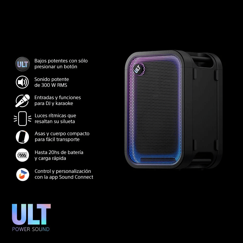 Imagen 2 del producto Parlante Bluetooth Sony ULT Tower 5 SRS-ULT500, 420 W, Bluetooth 5.3, hasta 20 horas, IPX4, iluminación, negro