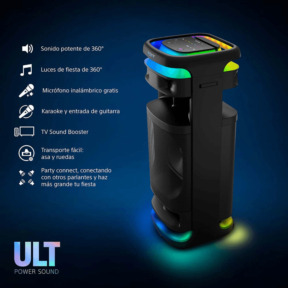 Imagen 2 del producto Parlante de torre Bluetooth Sony ULT Tower 10 SRS-ULT1000, 1000 W, Bluetooth 5.2, ULT POWER SOUND, iluminación, negro
