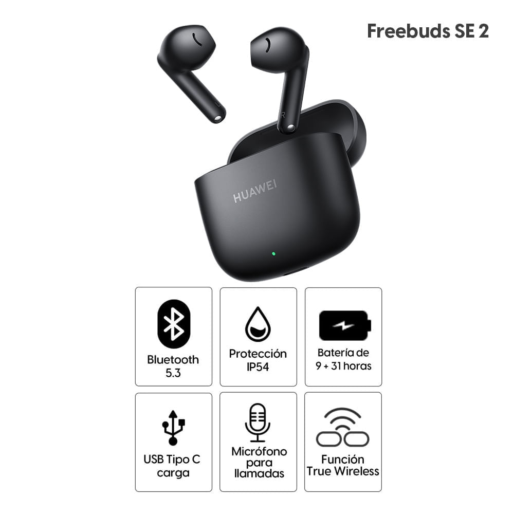 Imagen 2 del producto Audífono bluetooth True Wireless Huawei FreeBuds SE 2 duración máx. 40 horas con estuche de carga, control de música y llamadas, negro (reempacado)