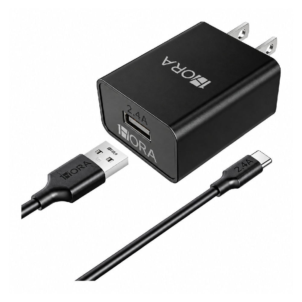 Imagen 2 del producto Cargador de pared 1Hora de 12 W con cable USB a USB Tipo-C de 1 m, negro