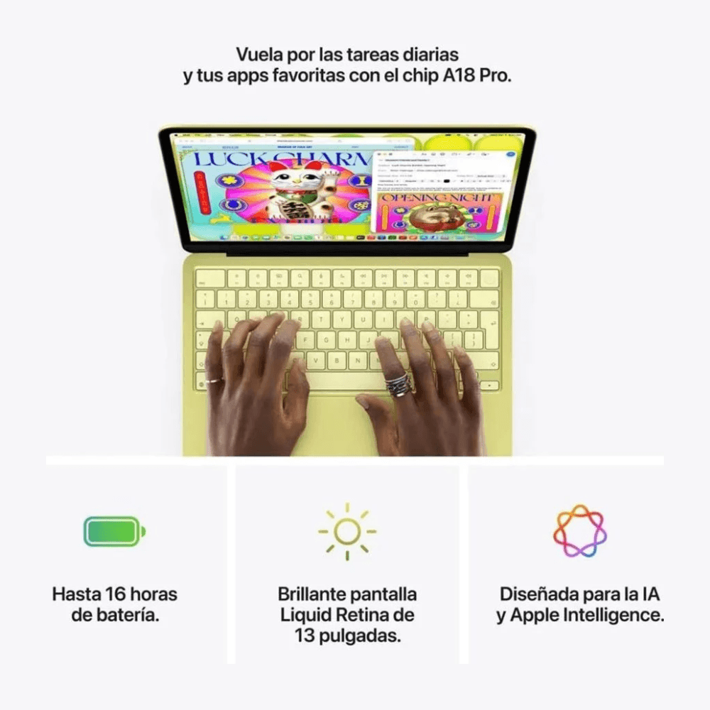 Imagen 2 del producto MacBook Neo 13"", chip A18 Pro, 512 GB SSD, 8 GB RAM, macOS, teclado inglés, Touch ID, citrus