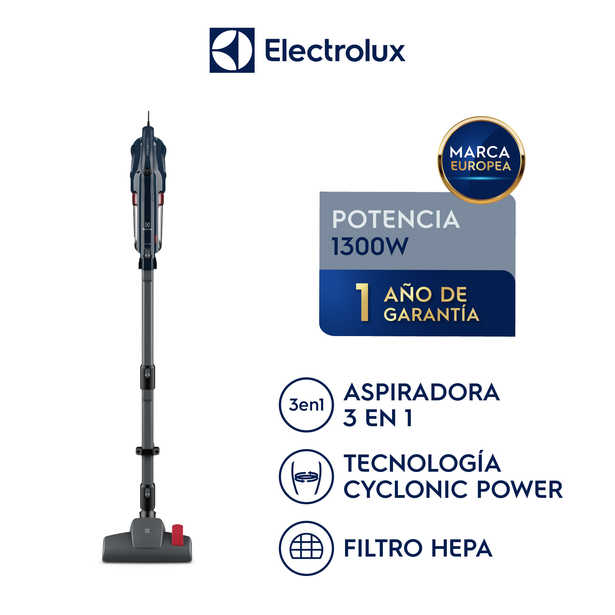 Imagen 2 del producto Aspiradora vertical Electrolux PTE10, 1300 W, 830ML de capacidad, azul