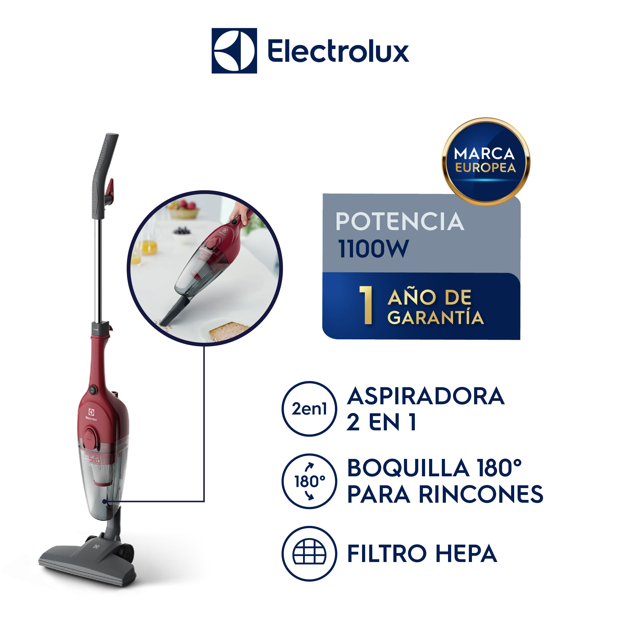 Imagen 2 del producto Aspiradora vertical Electrolux Power Speed STK13, 1000 W, capacidad 1.2 litros, rojo