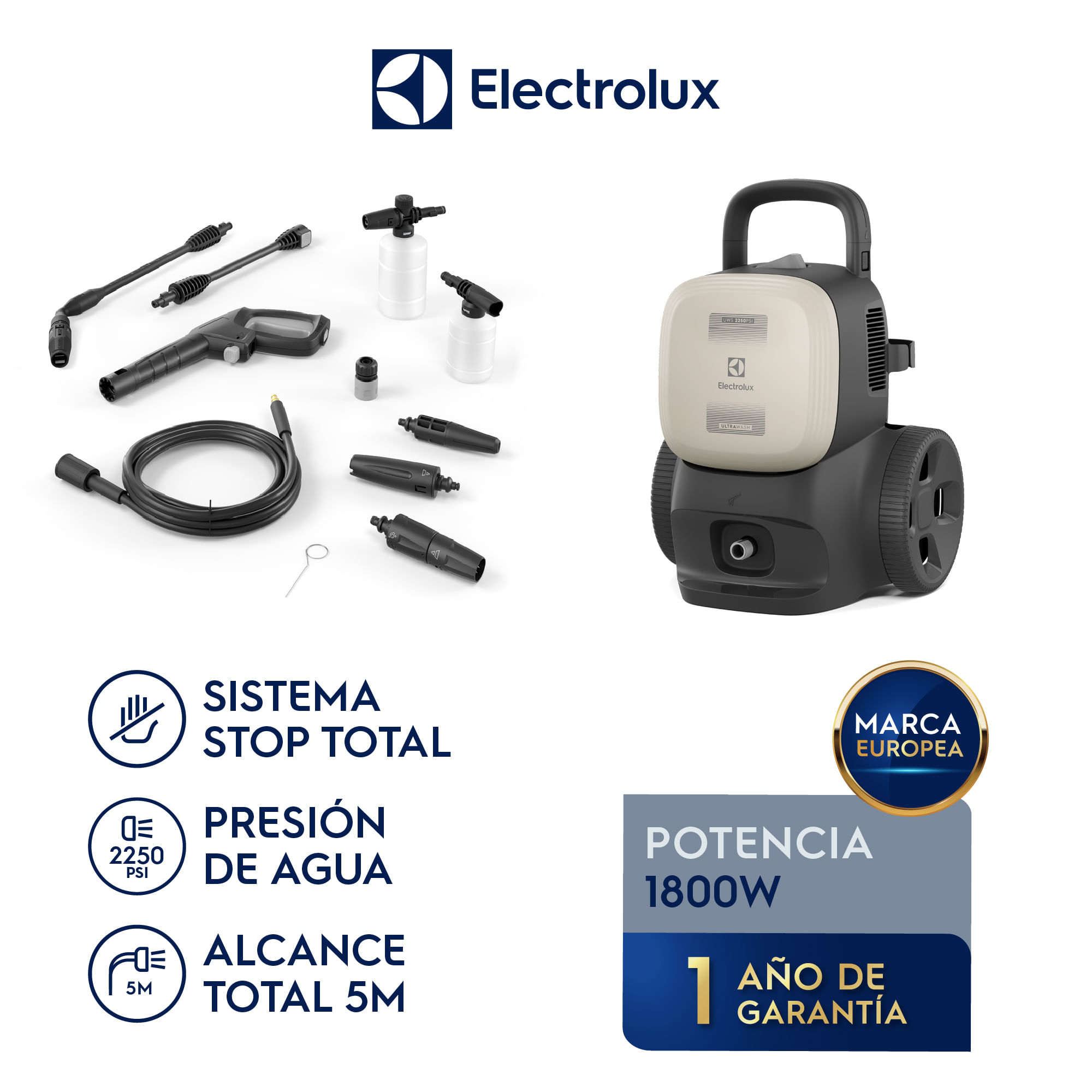 Imagen 2 del producto Hidrolavadora Electrolux Expert UltraWash UWS2250 1800 W,  280 l/h, blanco concha