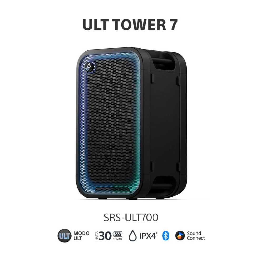 Imagen 2 del producto Parlante de torre Bluetooth Sony ULT TOWER 7 SRS-ULT700, 420 W, Bluetooth 5.3, hasta 30 horas, IPX4, iluminación, negro
