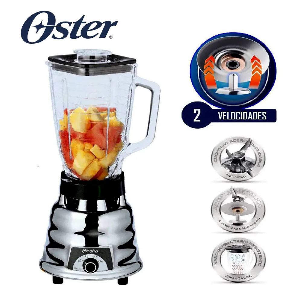 Imagen 2 del producto Licuadora Oster 250-22 600W, 2 velocidades, vaso de vidrio 1.25 litros, cuchilla acero