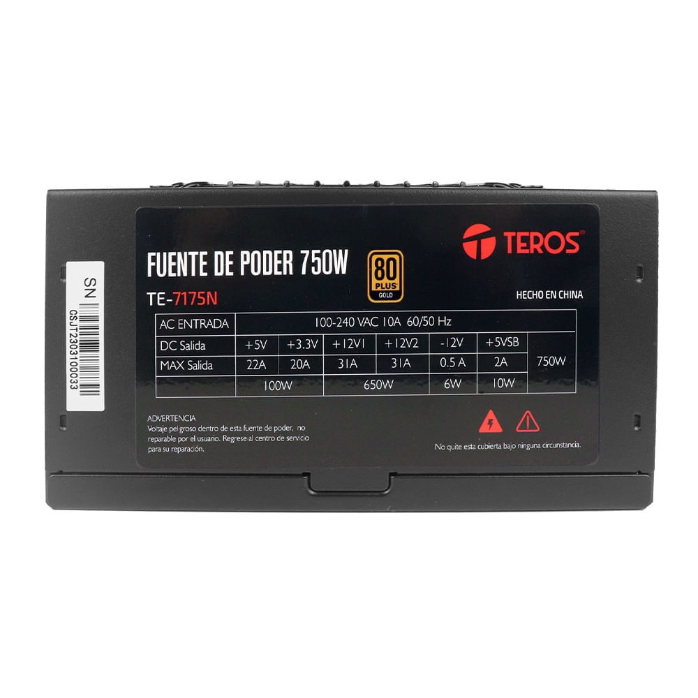 Imagen 2 del producto Fuente de poder Teros TE-7175W 750W, 80 Plus Gold, F. modular (reempacado)