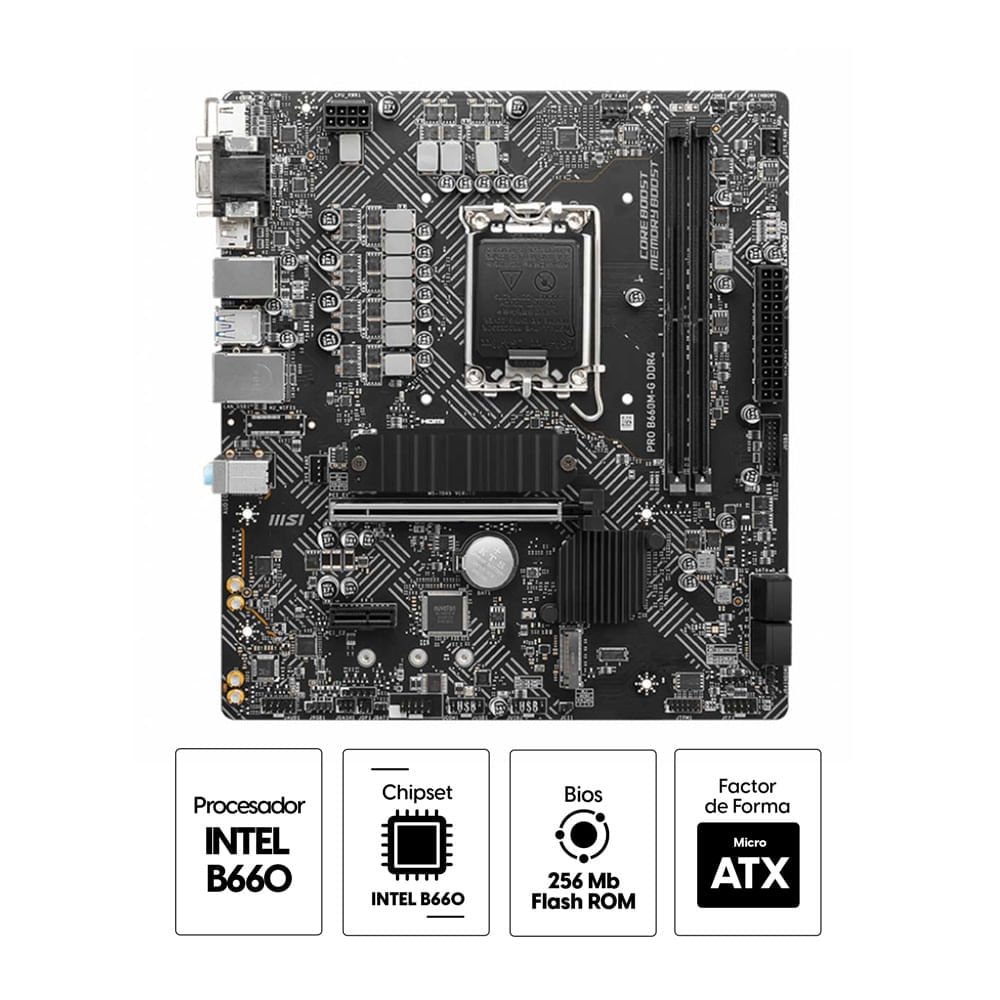 Imagen 2 del producto Placa Madre MSI Pro B660M-G, DDR4, LGA1700, Micro ATX (reempacado)