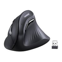 Mouse vertical inalámbrico Ugreen 25444, Bluethooth y receptor USB 2.4GHz, 4000 DPI, 5 botones, negro