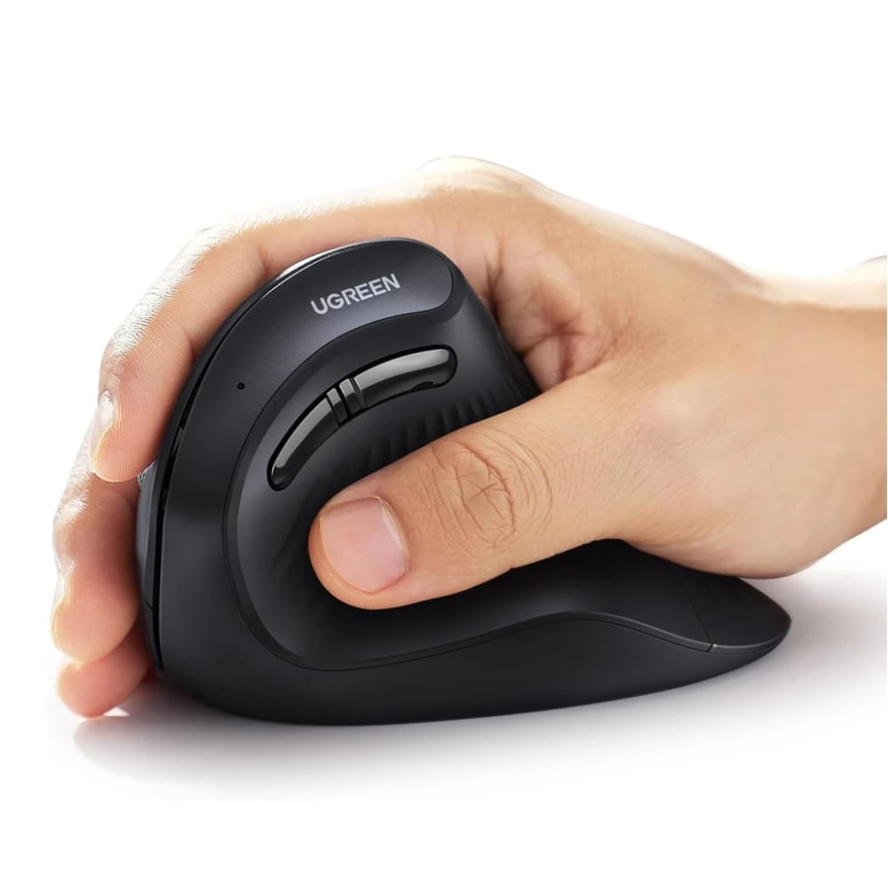 Imagen 2 del producto Mouse vertical inalámbrico Ugreen 25444, Bluethooth y receptor USB 2.4GHz, 4000 DPI, 5 botones, negro