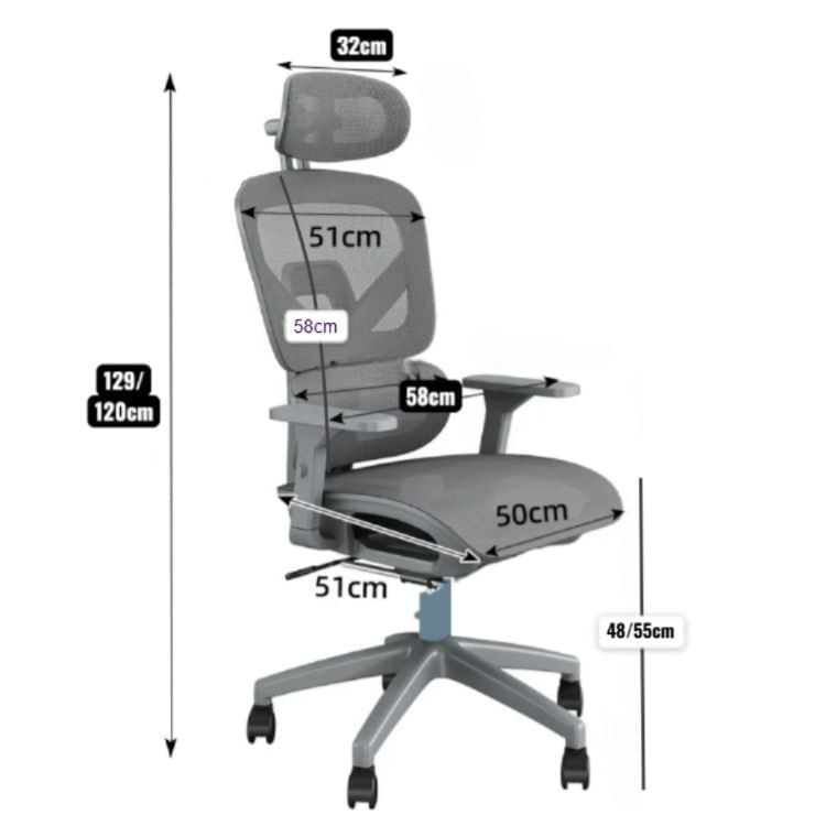 Imagen 2 del producto Silla de escritorio ergonómica Plus CADI, malla ventilada, soporte lumbar, reclinación suave, gris