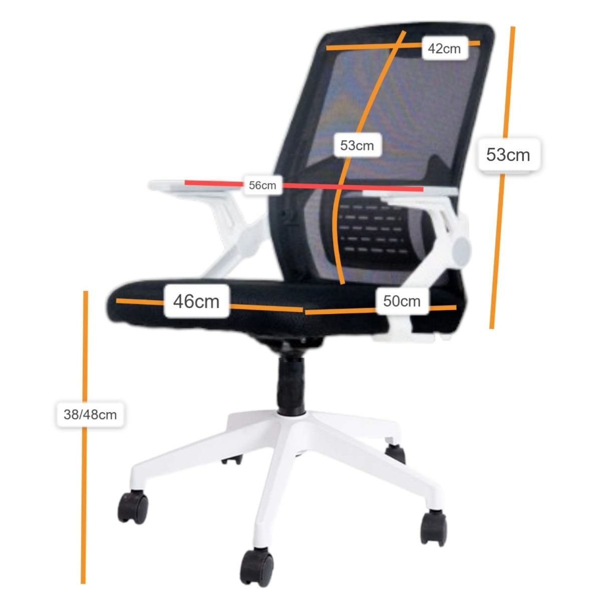 Imagen 2 del producto Silla de oficina ergonómica CADI Nova, malla transpirable, soporte lumbar, reposabrazos abatibles, negro