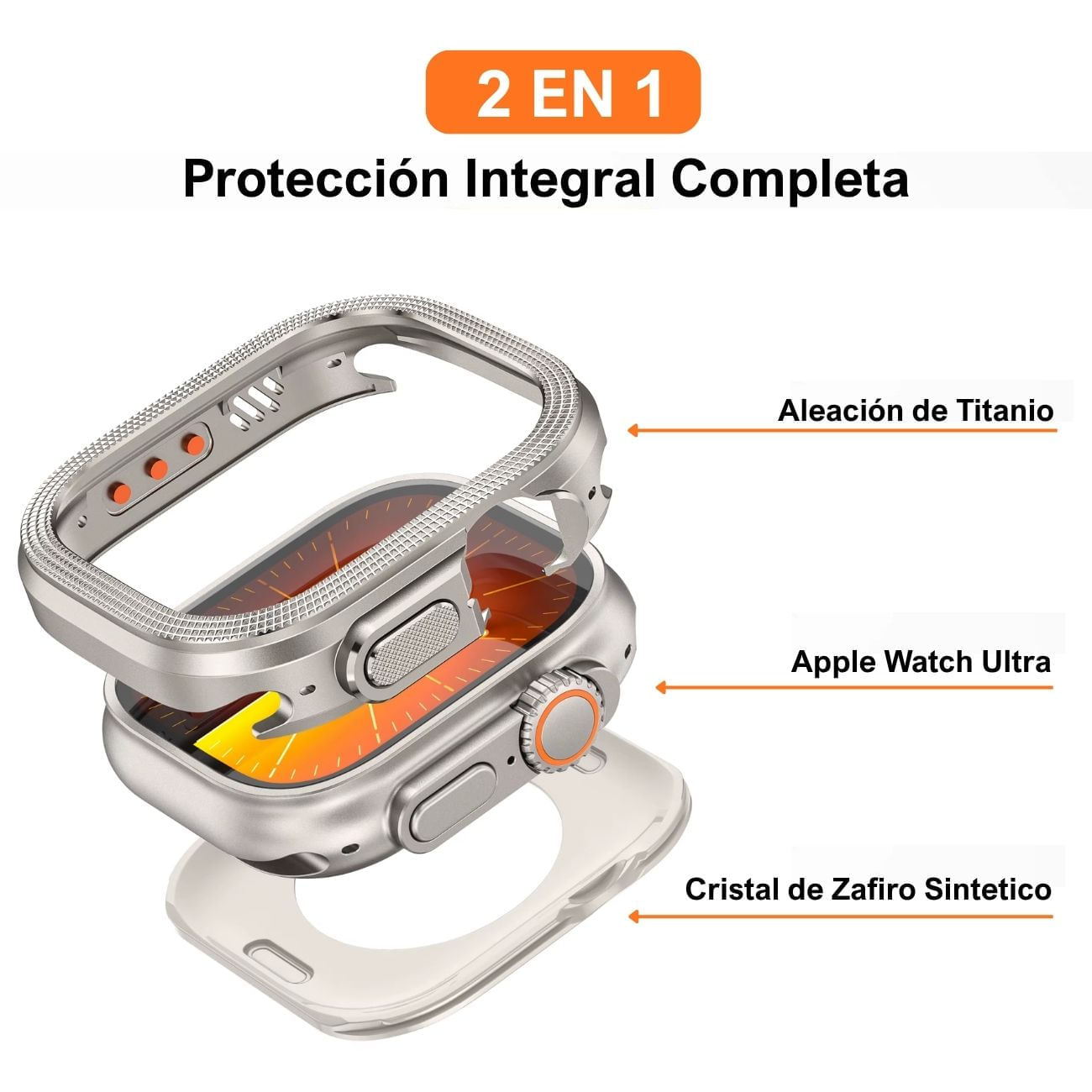 Imagen 2 del producto Case Urvoi Military para Apple Watch Ultra, Ultra 2 y Ultra 3, 49 mm, aleación de titanio, color titanio