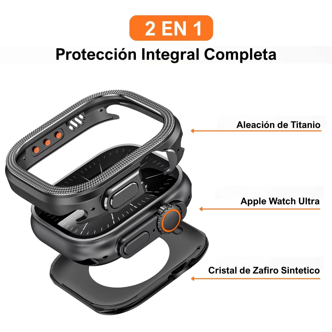 Imagen 2 del producto Case Urvoi Military para Apple Watch Ultra, Ultra 2 y Ultra 3, 49 mm, aleación de titanio, negro