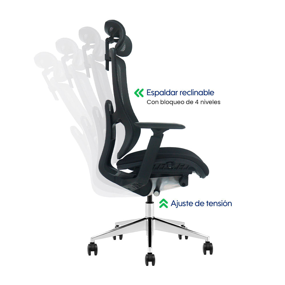 Imagen 2 del producto Silla Evox Ultimate C24, carga máxima 150 kg, estructura de aluminio y hierro, reclinable, negro