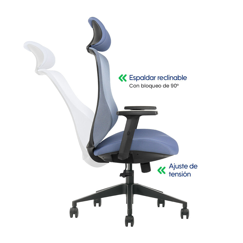 Imagen 2 del producto Silla Evox Ultimate C1, 150 kg, reposabrazos con almohadillas, estructura de poliamida y hierro, reclinable 120 grados, azul