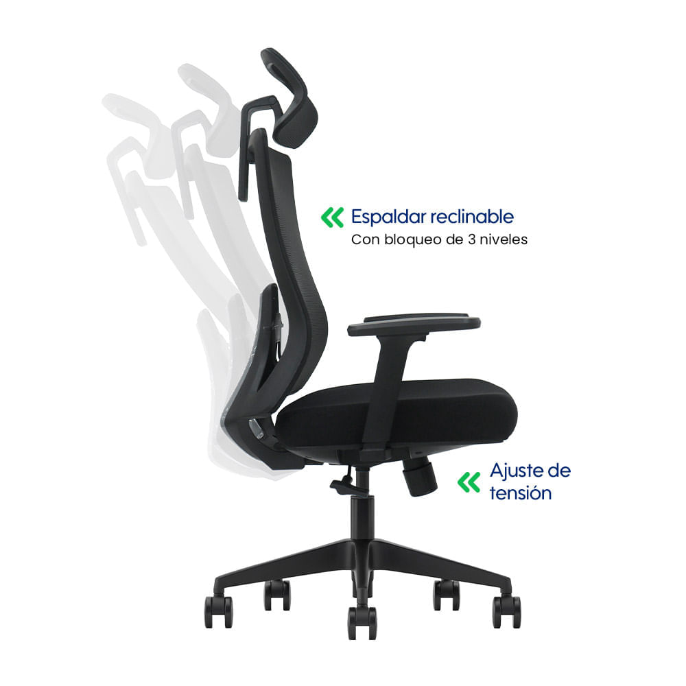 Imagen 2 del producto Silla Evox Ultimate C16, carga máxima 150 kg, estructura de poliamida y hierro, reclinable, negro