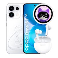 Combo: Celular Oppo Reno16 F 5G 256GB, 8GB RAM, cámara 50MP, frontal 50MP, 6.57"", blanco + Enco Buds2 + Oppo Bubble