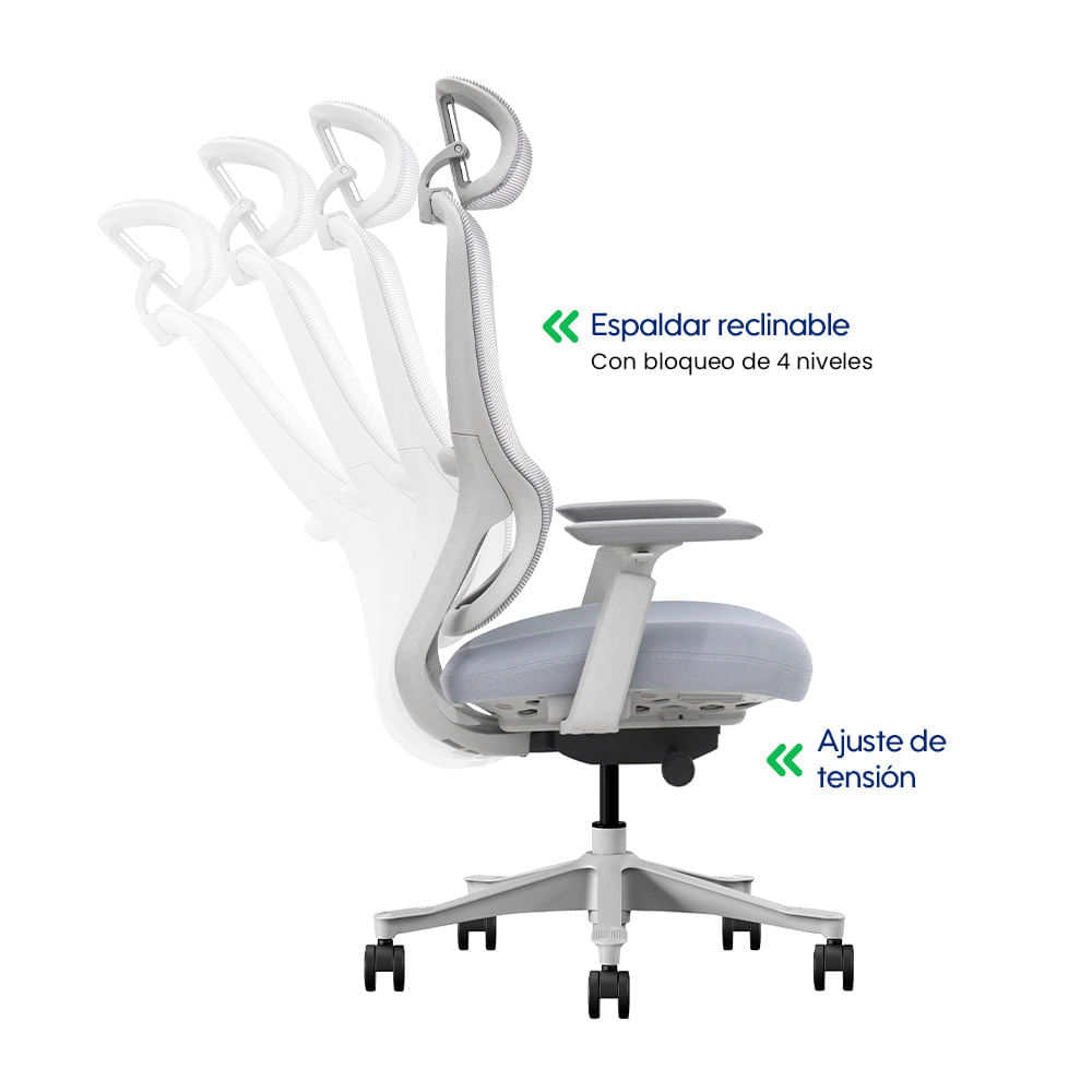 Imagen 2 del producto Silla Evox S3-GH, carga máxima 150 kg, estructura de nylon, reclinable hasta 120°, gris