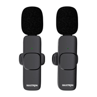 Micrófono de solapa inalámbrico Maxtron MXM1681-02, receptor USB Tipo-C, batería Li-Po recargable, compacto, negro