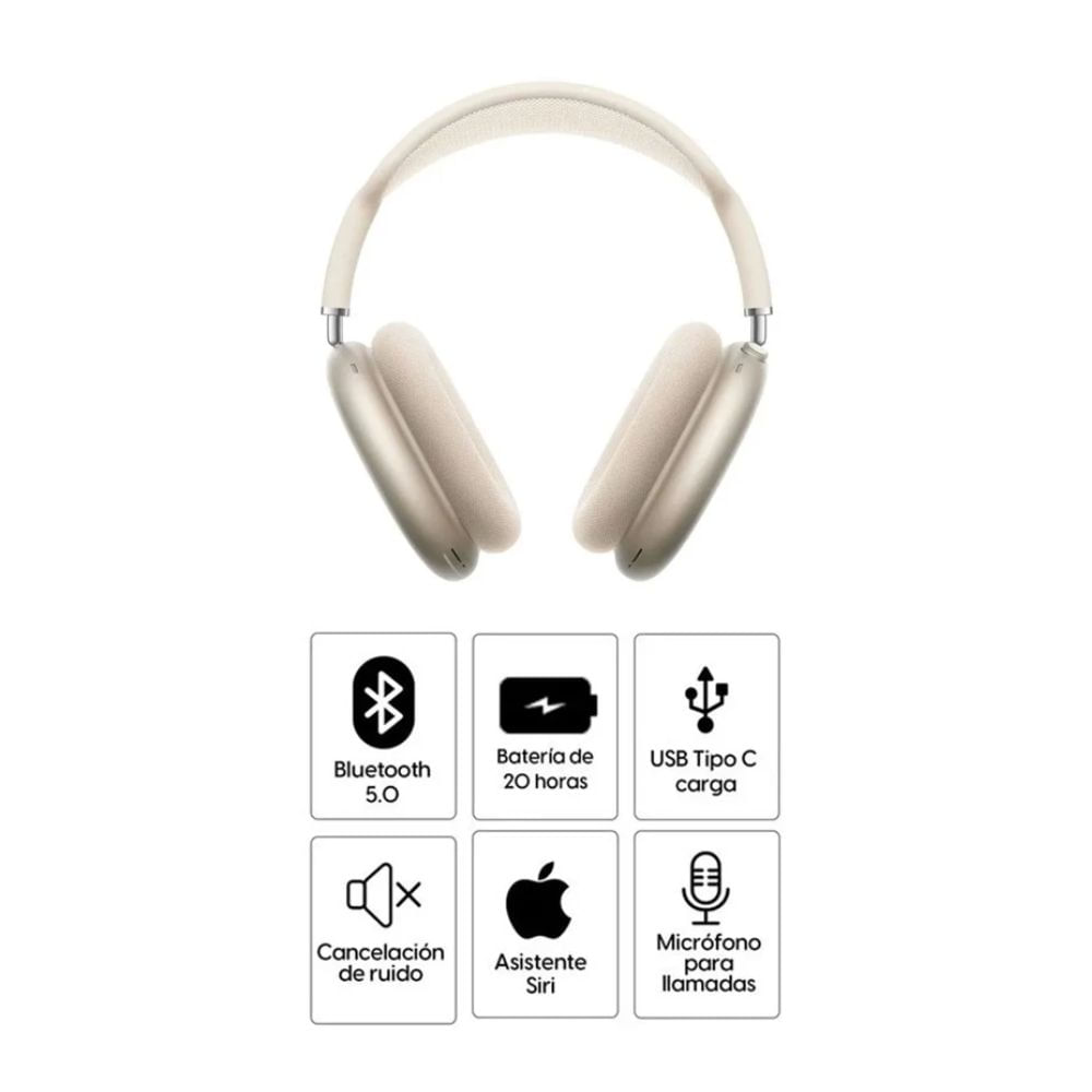 Imagen 2 del producto AirPods Max 2 over ear, cancelación activa de ruido, bluetooth 5.3, hasta 20 horas de reproducción, starlight