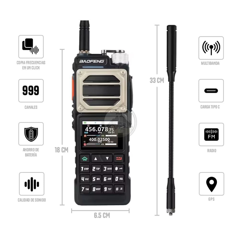 Imagen 2 del producto Radio Baofeng UV-25 PRO con linterna, 999 canales, alcance hasta 20 km, IP55, hasta 20 horas de uso moderado, negro