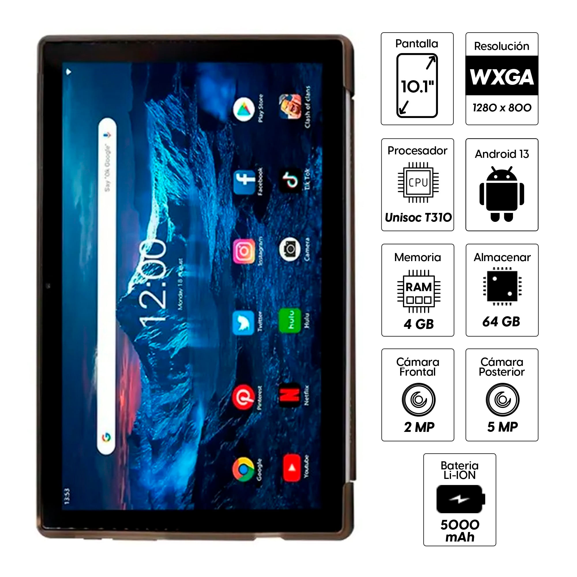 Imagen 2 del producto Tablet Advance SmartPad SP5706 10.1"" 64GB, 4GB RAM, cámara principal 5MP y frontal 2MP, 5000 mAh, Unisoc T310, gris