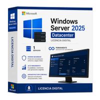 Licencia digital Microsoft Windows Server 2025 Datacenter, activación con clave de producto, 1 servidor, uso permanente