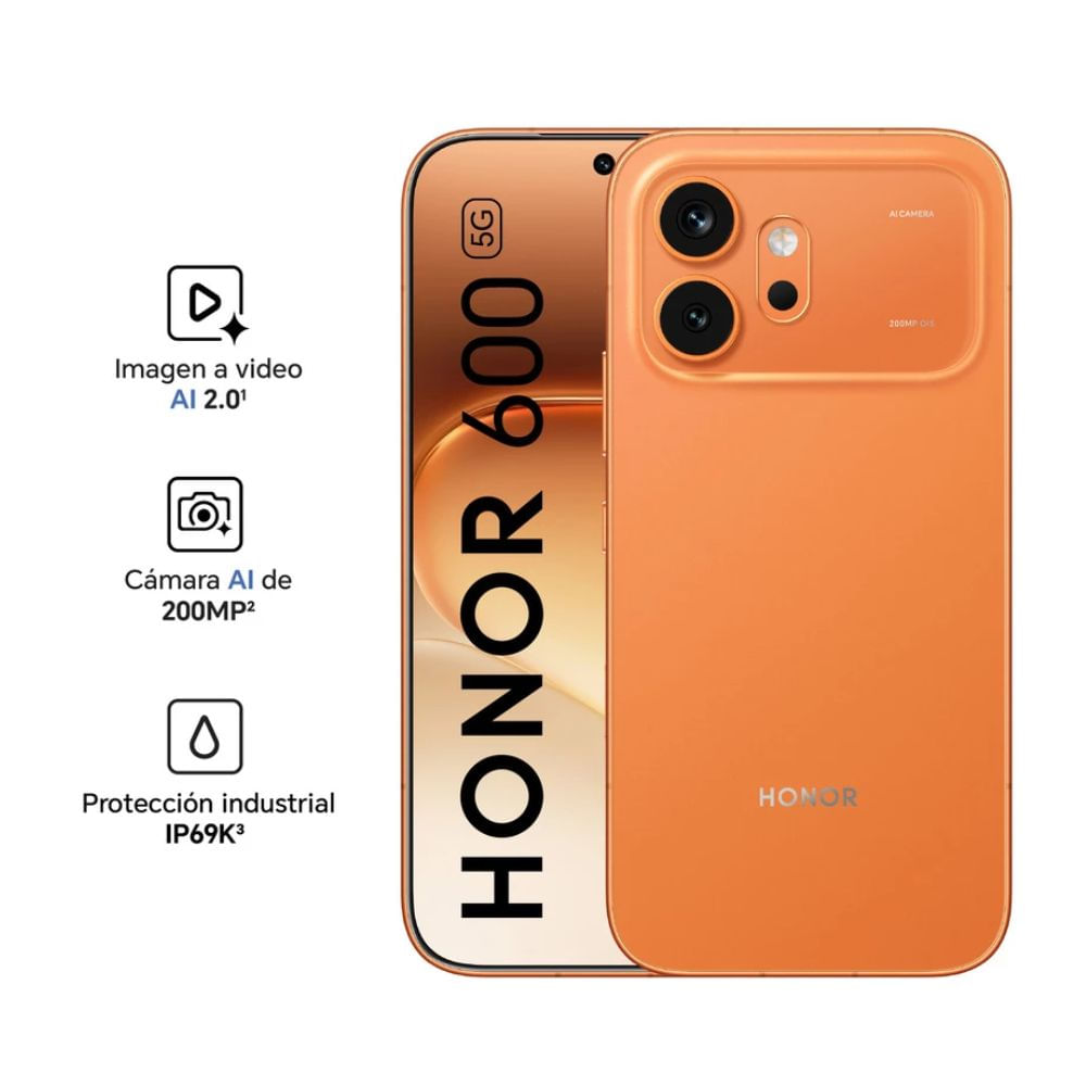 Imagen 2 del producto Celular Honor 600 5G, 512 GB, 8 GB RAM, cámara trasera 200 MP y frontal 50 MP, 6.57"", naranja