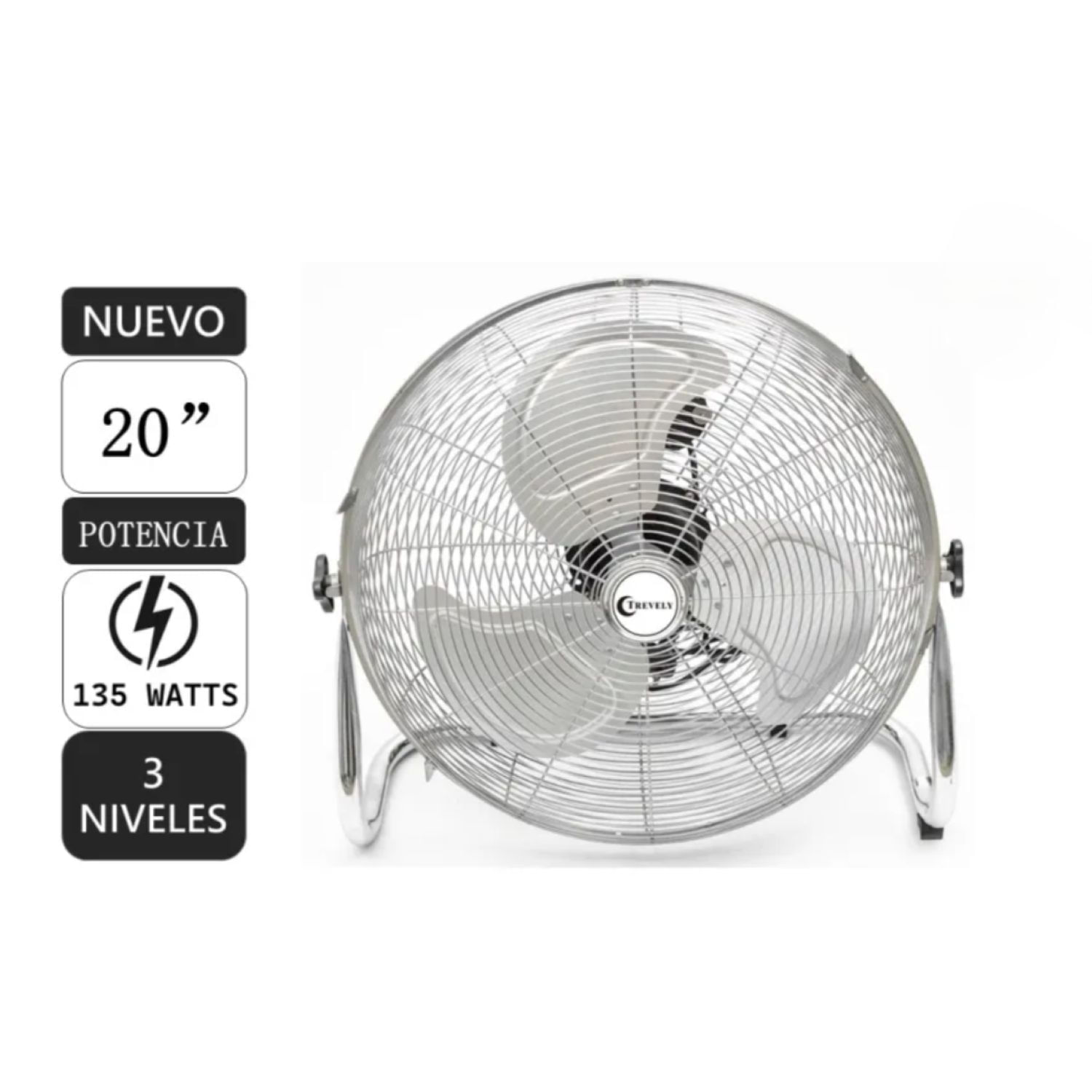 Imagen 2 del producto Ventilador de piso industrial Trevely VT 208, 20 pulgadas, 135 W, 3 velocidades, inclinación regulable, metal