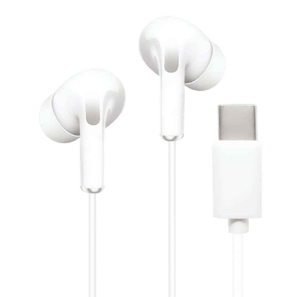 Imagen 2 del producto Combo audífonos Izuum in ear, USB Tipo C, con micrófono, blanco  y estuche rígido