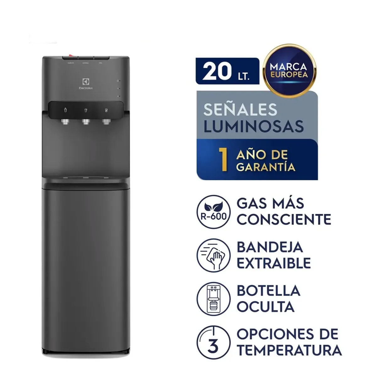 Imagen 2 del producto Dispensador de agua Electrolux Pure Sense ED30SRBL, 20 L, botellón oculto, 3 temperaturas, negro