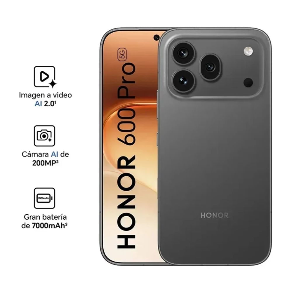 Imagen 2 del producto Celular Honor 600 Pro 5G, 512 GB, 12 GB RAM, cámara trasera 200 MP y frontal 50 MP, 6.57"", negro