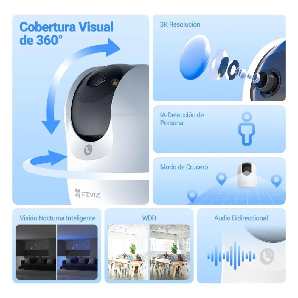 Imagen 2 del producto Cámara de seguridad EZVIZ C6N G1 3K, Wi-Fi, 5 MP, detección de personas por IA, blanco + microSD 128 GB