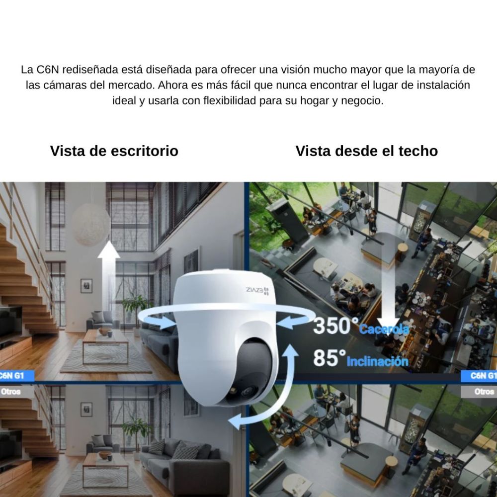 Imagen 2 del producto Cámara de seguridad EZVIZ C6N G1 2K, Wi-Fi 2.4 GHz, 3 MP, movimiento 350°, blanco