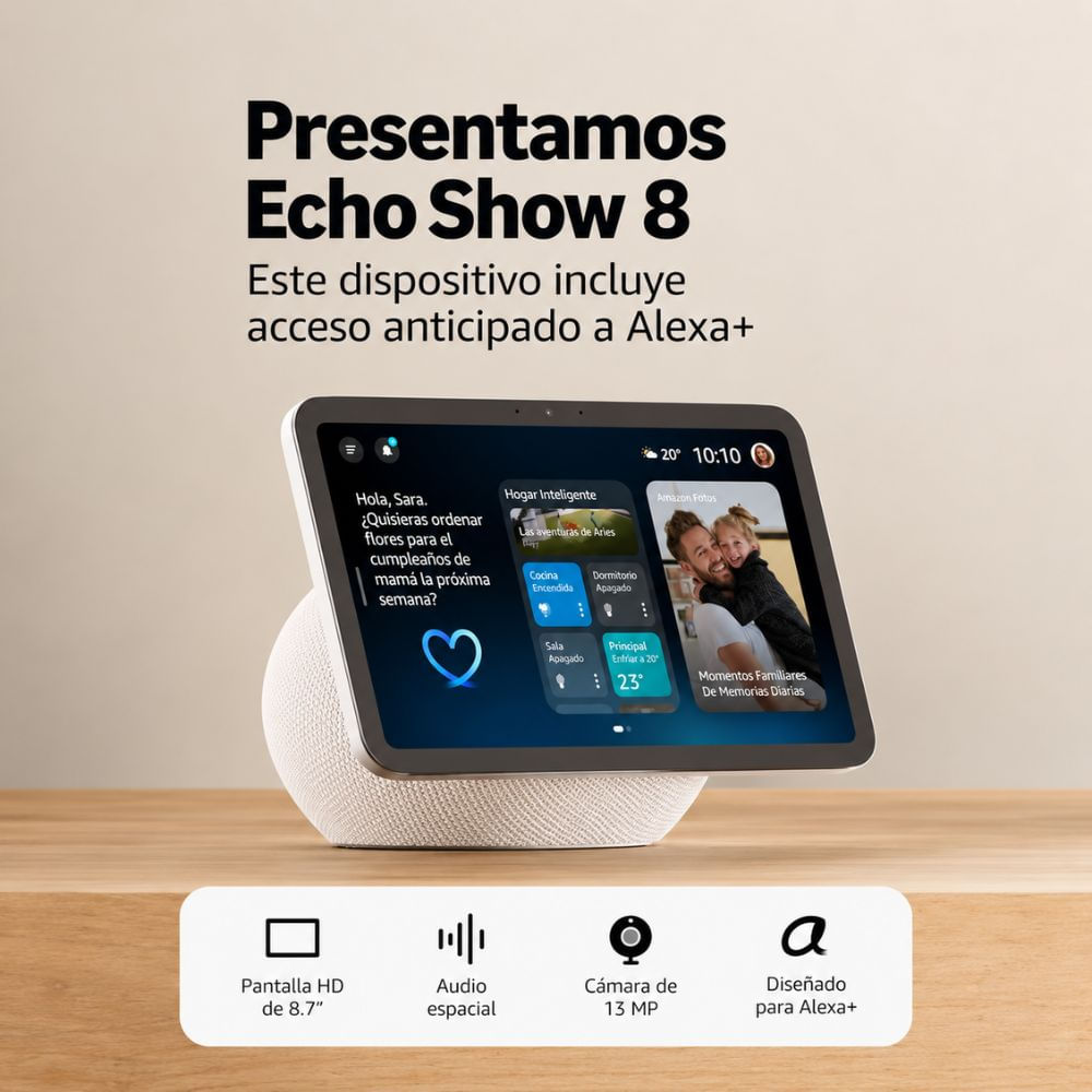 Imagen 2 del producto Amazon Echo Show 8 4ta Gen, Wi-Fi, pantalla HD 8.7"", audio espacial, Alexa, blanco