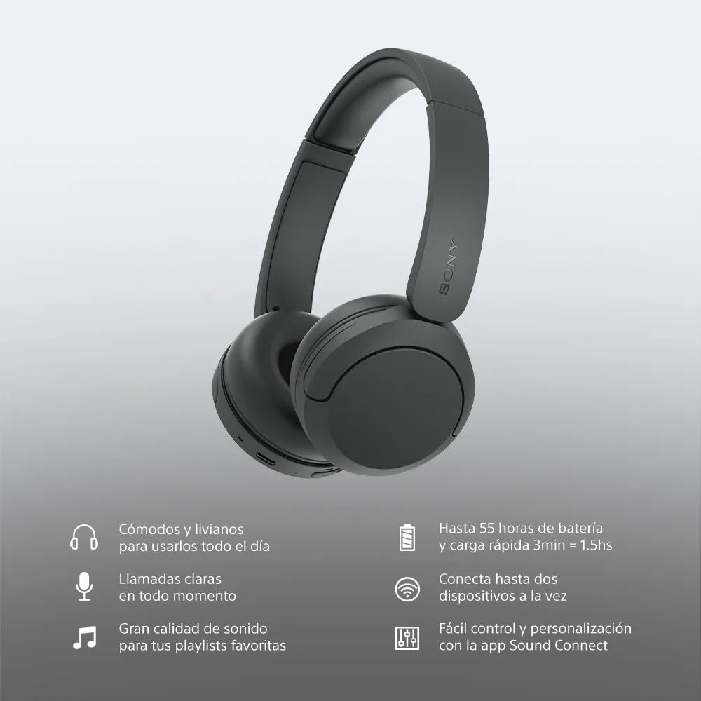 Imagen 2 del producto Audífonos Sony WH-CH530 on ear Bluetooth 6.0, hasta 55 horas de reproducción, negro