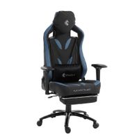 Silla gamer Dreizt Thunder Series, hasta 150 kg, con reposapiés y 2 almohadillas, estructura de acero, reclinable, azul