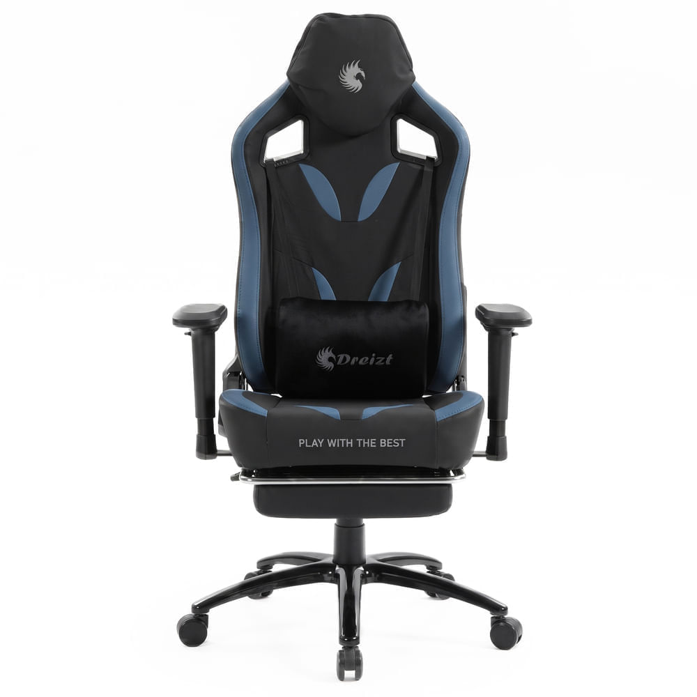 Imagen 2 del producto Silla gamer Dreizt Thunder Series, hasta 150 kg, con reposapiés y 2 almohadillas, estructura de acero, reclinable, azul